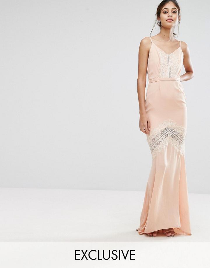 Hope & Ivy Maxi Dress With Low Back And Eyelash Lace Trim - Orange