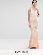 Hope & Ivy Maxi Dress With Low Back And Eyelash Lace Trim - Orange