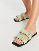 Simmi London Parrish Ruched Flat Sandals In Sage-green