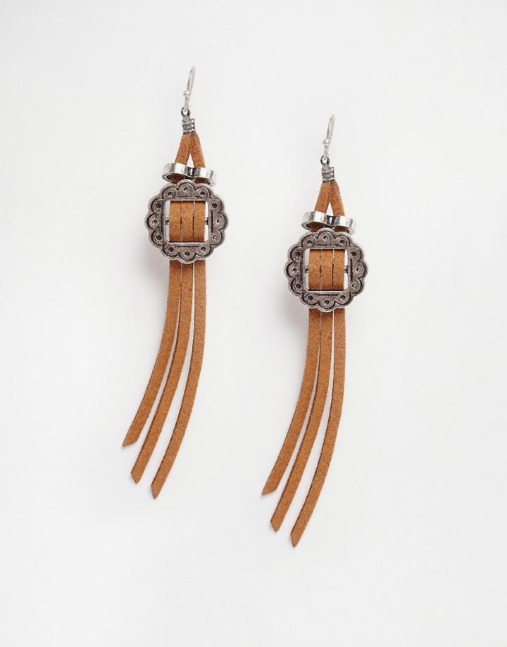 Asos Western Buckle Earrings - Brown