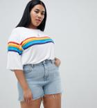 Boohoo Plus Rainbow Stripe T-shirt - White