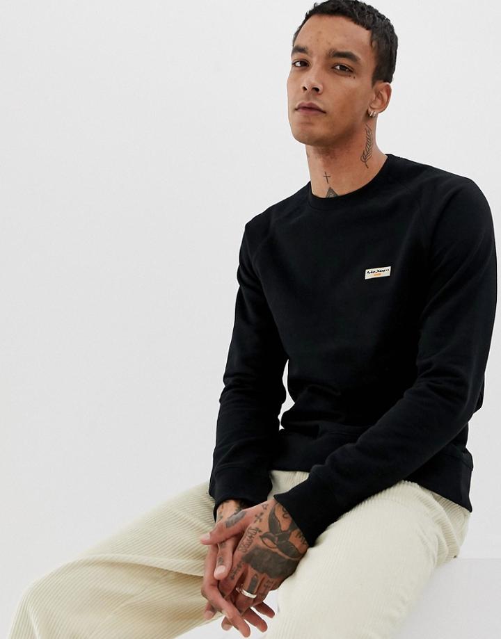Nudie Jeans Co Samuel Logo Crew Neck Sweat In Black