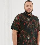 Asos Design Plus Oversized Floral Shirt In Black With Batwing Sleeves - Black