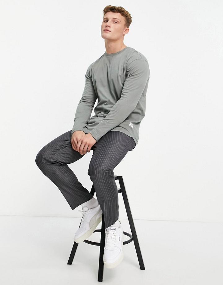 Jack & Jones Essentials Organic Cotton Long Sleeve Top With Curve Hem In Gray-grey