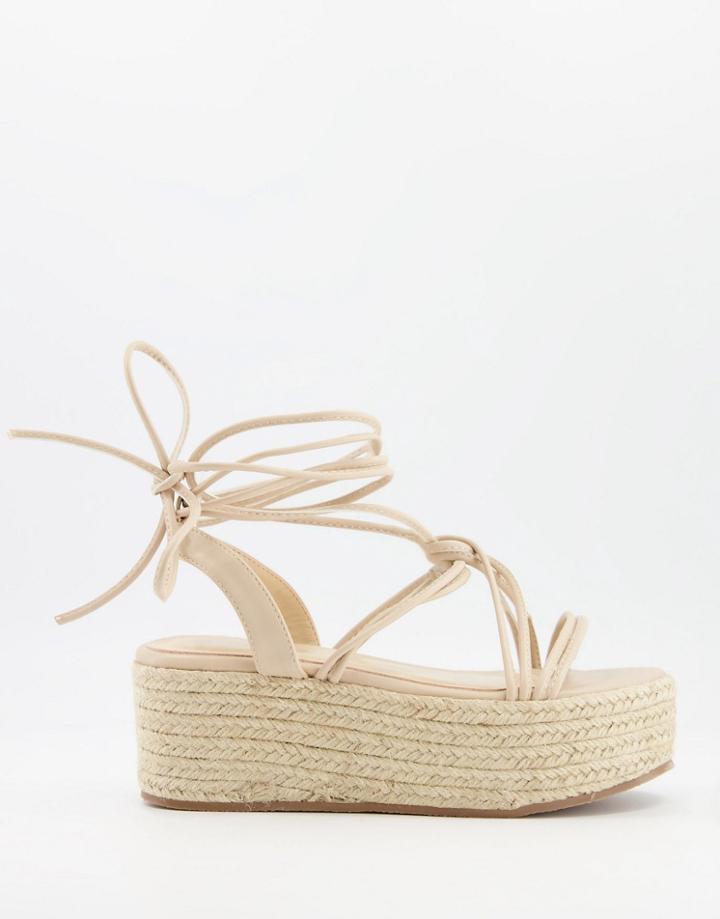 Glamorous Flatform Espadrille Sandals In Blush-neutral