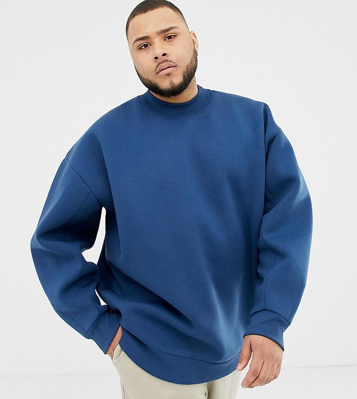Asos White Plus Balloon Sweatshirt In Midnight Blue Scuba With Double Neck