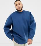 Asos White Plus Balloon Sweatshirt In Midnight Blue Scuba With Double Neck