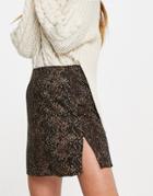 Motel Mini A-line Skirt In Snake Print With Thigh Slit-brown