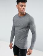 Asos Muscle Fit Longline Sweater With Side Zips In Salt & Pepper - Gray