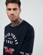 Pull & Bear T-shirt With Rose Embroidery In Black - Black