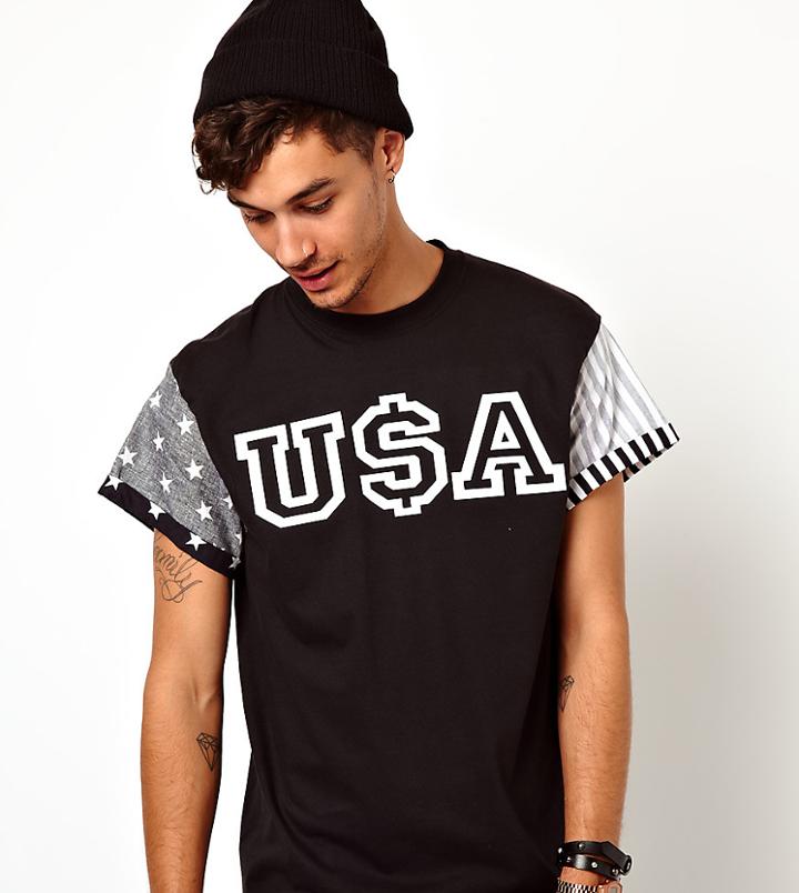 Reclaimed Vintage T-shirt With Usa Sleeves - Black