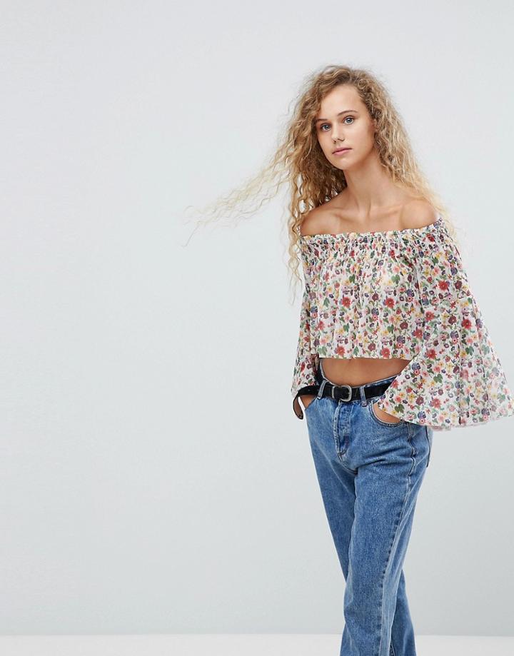 Love Printed Mesh Bardot Top - Multi