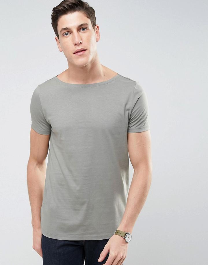 Asos T-shirt With Boat Neck In Green - Green