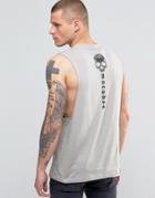 Asos Sleeveless T-shirt With Gothic Back Print And Dropped Armhole - Gray