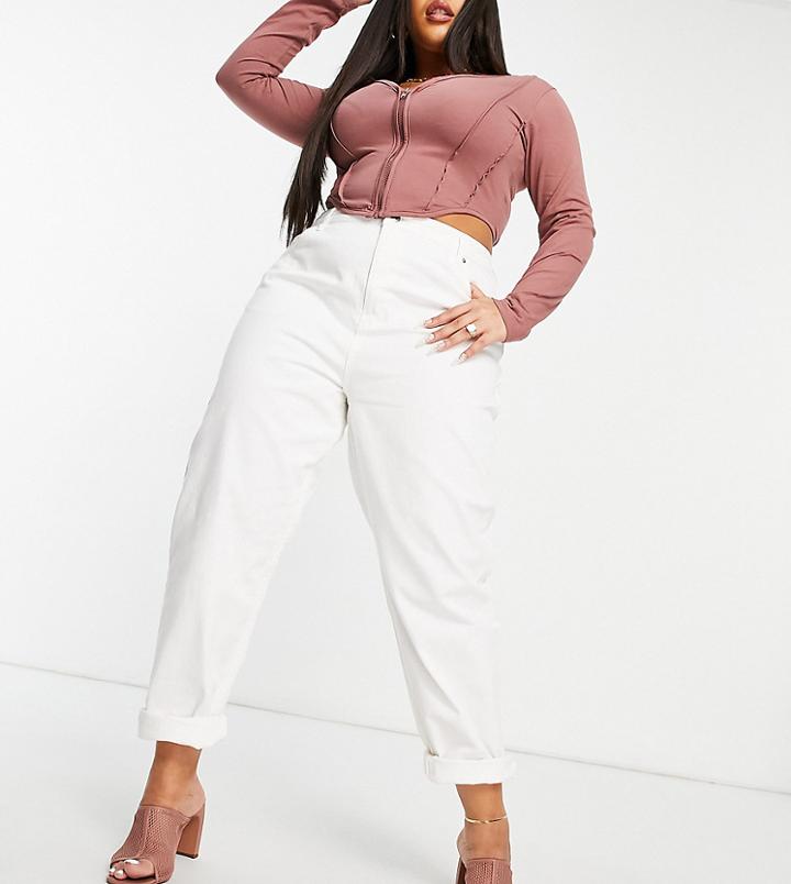 Asos Design Curve High Rise 'original' Mom Jeans In Off White