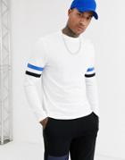 Asos Design Organic Long Sleeve T-shirt With Contrast Sleeve Stripes-white