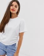 Asos Design Boxy Cropped T-shirt With Ruched Side - White