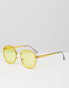Asos Round Sunglasses With Yellow Colored Lens - Yellow