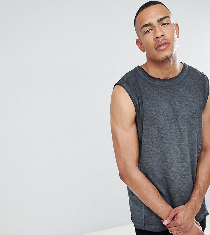 Replika Tall Tank In Washed Black With Logo - Black