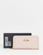 Love Moschino Quilted Zip Around Ladies' Wallet In Pink - Pink