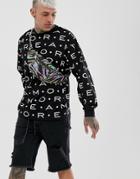 Asos Design Oversized Long Sleeve T-shirt With All Over With Amore Print - Black