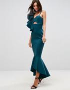 Asos Premium One Shoulder Ruffle Pephem Maxi Dress - Green