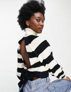 Lola May Open Tie Back Sweater In Stripe-black