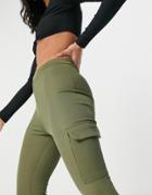 I Saw It First Ribbed Cargo Sweatpants In Khaki-green