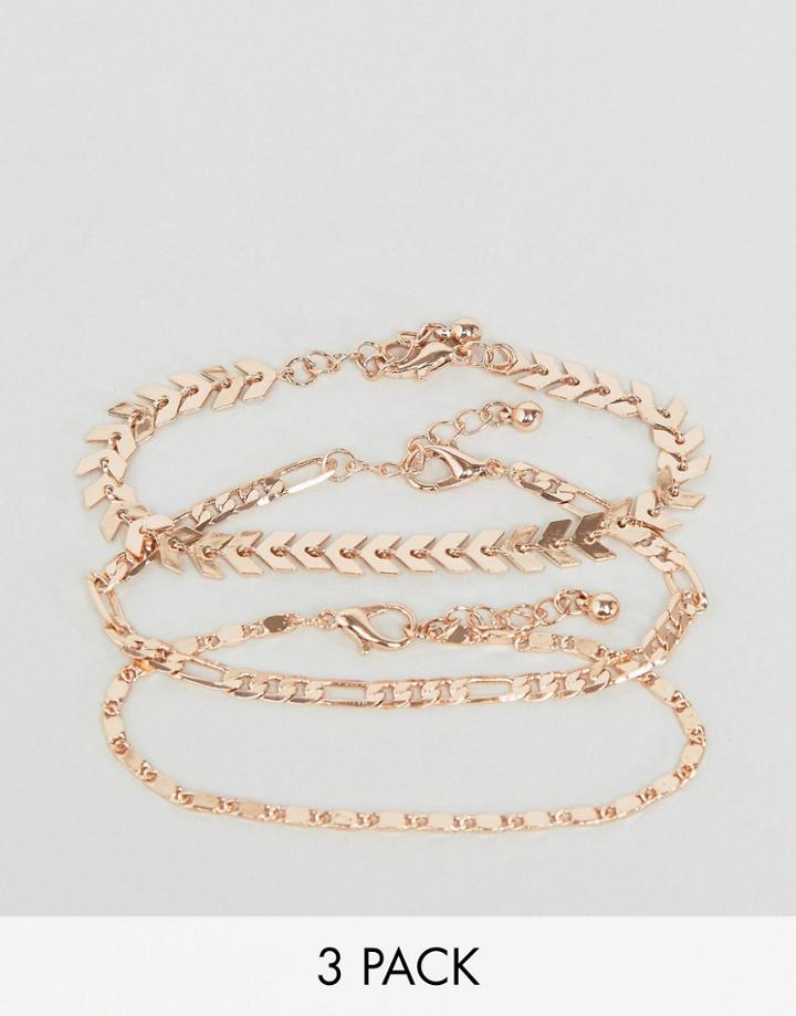 Asos Pack Of 3 Chain Detail Bracelets - Copper