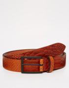Asos Smart Leather Belt In Tan Snakeskin - Tan