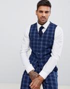 Asos Design Wedding Skinny Suit Vest In Tonal Blue Check