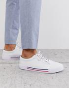 Asos Design Lace Up Plimsolls In White With Navy And Red Detailing - White