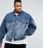 Asos Design Plus Oversized Denim Jacket In Mid Wash - Blue