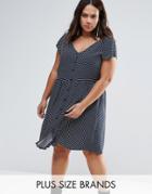 Brave Soul Plus Smock Dress In Polka Dot Print - Navy