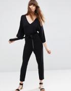 Asos Belted Jersey Jumpsuit With Kimono Sleeve - Black