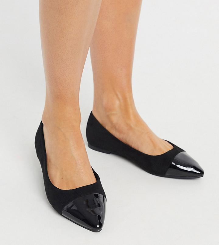 Simply Be Ballerina Flat Shoe In Extra Wide Fit In Black