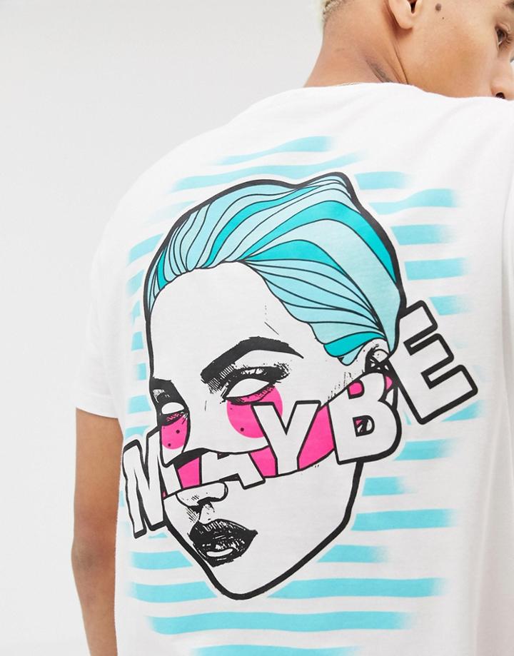 Asos Design T-shirt With Maybe Face Back Print - White
