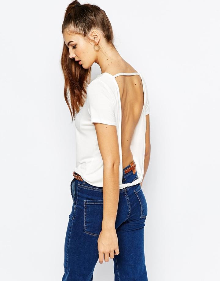 Daisy Street Slinky T-shirt With Open Twist Back - White