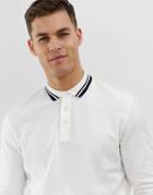 Jack & Jones Premium Long Sleeve Polo Shirt With Collar Tipping In Waffle Texture Cotton - White