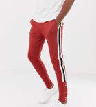 Asos Design Tall Retro Track Skinny Joggers With Side Stripes And Poppers - Red