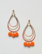 Asos Design Color Wrapped And Pom Pom Hoop Drop Earrings - Gold