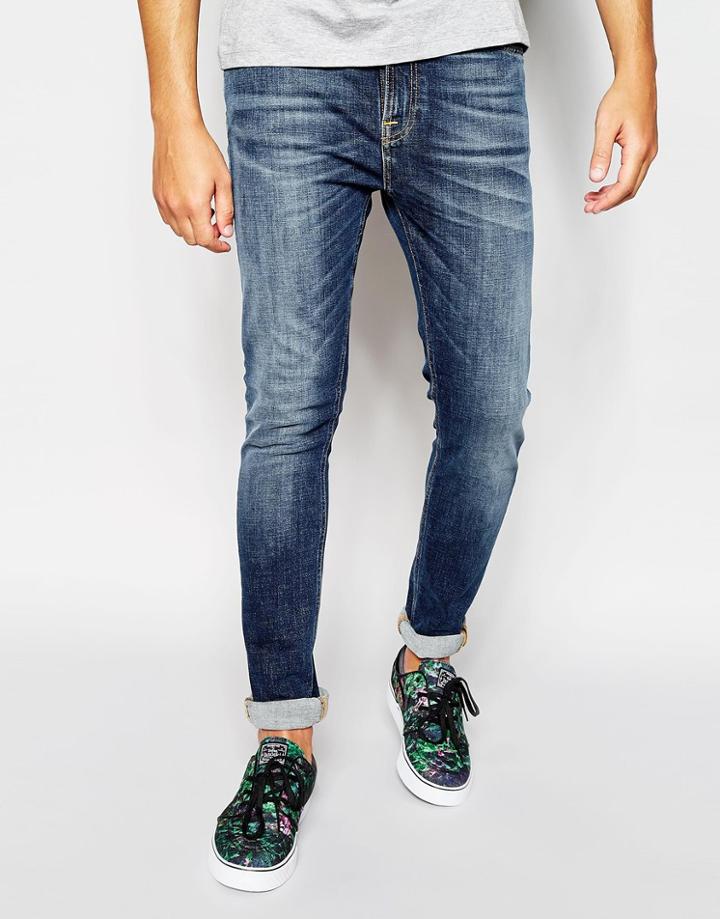 Nudie Jeans Pipe Led Super Skinny Fit Navy Night Mid Wash - Navy Night