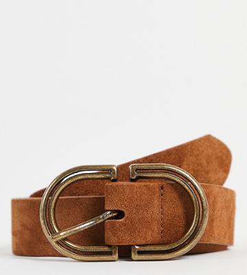 Asos Design Curve Suede Waist And Hip Jeans Belt In Tan In Brown
