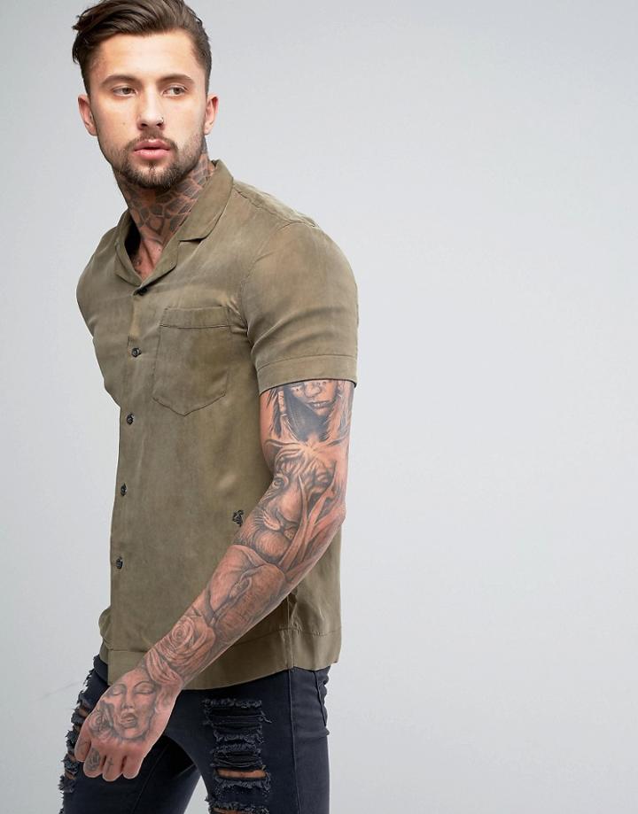 Religion Short Sleeve Shirt In Silky Fabric - Green