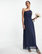 Vila Bridesmaids One Shoulder Maxi Dress In Navy