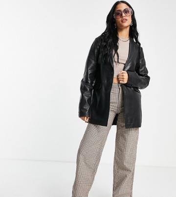 Barney's Originals Tall Real Leather Boxy Fit Blazer-black