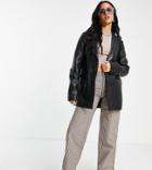 Barney's Originals Tall Real Leather Boxy Fit Blazer-black