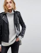 Muubaa Vila Fitted Cropped Leather Biker Jacket - Black