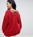 Brave Soul Plus Tammy Sweater With Cross Back Detail - Red