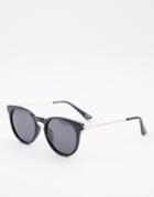 Asos Design Round Sunglasses With Polarised Lens And Metal Arms In Black